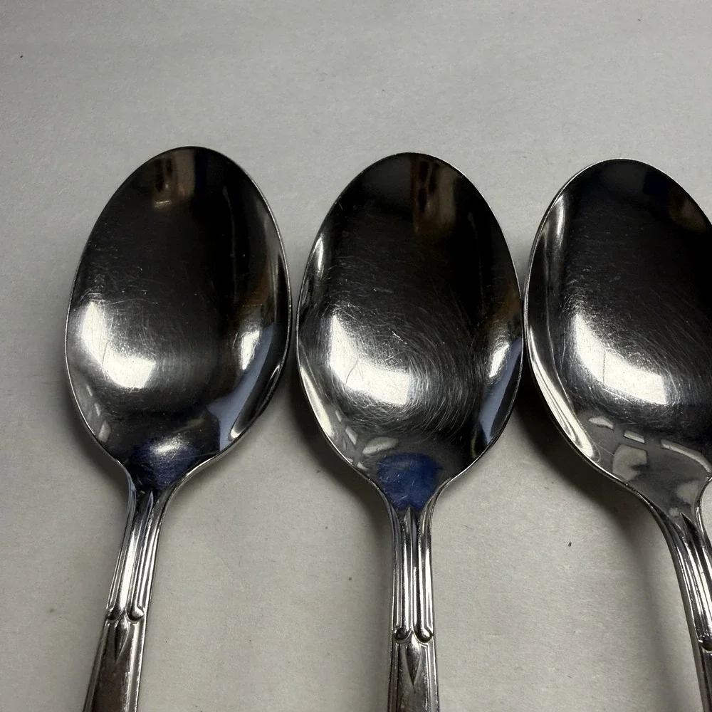 5 Oneida stainless Accent Soup Table Spoon Flatware MCM Silverware